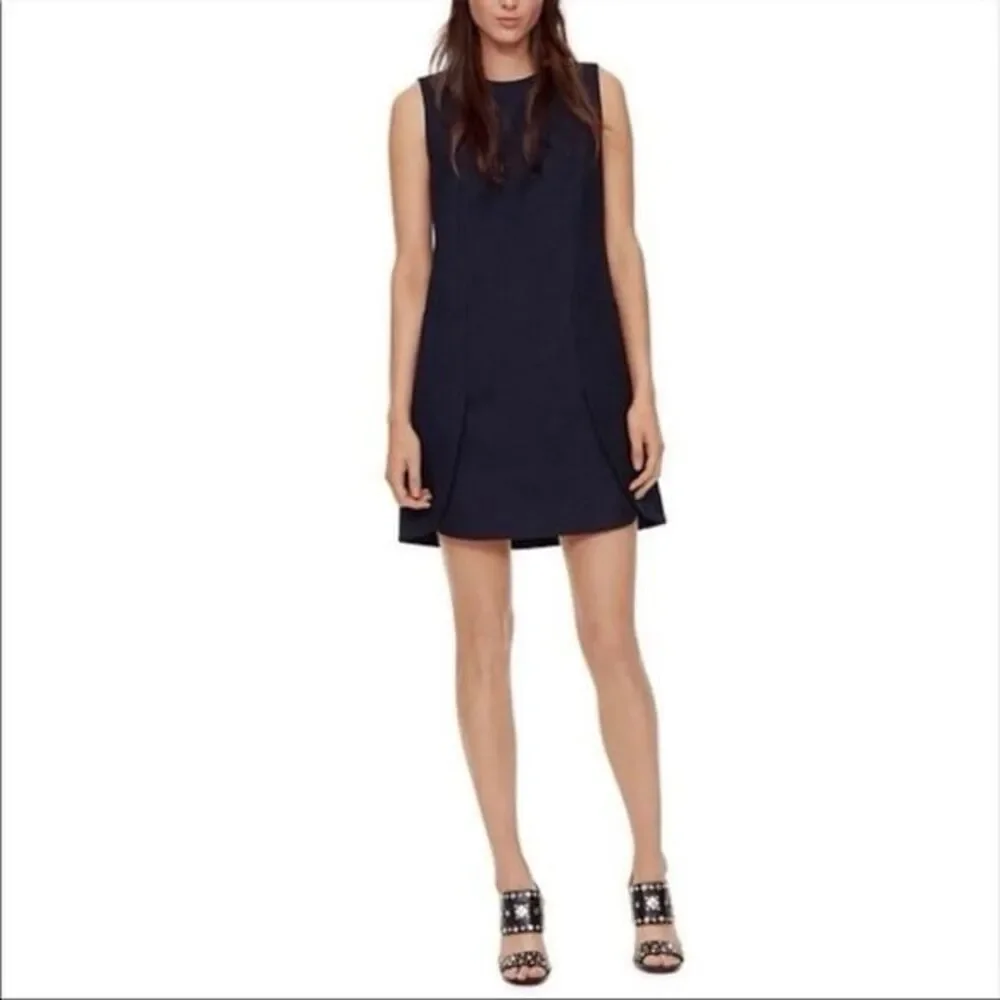 Tory Burch Navy Wool Blend Sleeveless Open Pockets Front Slits Shift Dress 4